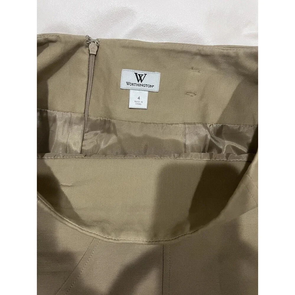 Worthington 22” Knee Length Cotton Lined Pencil Skirt Beige Tan Size 4
